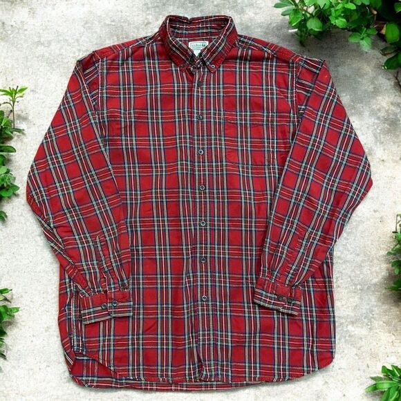 L.L. Bean Vintage Red Plaid Flannel Button Front Shirt Men's Tall Size Large - Picture 1 of 9
